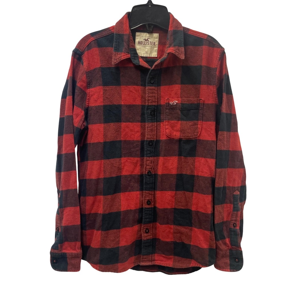 Vtg Y2K Hollister Women Red Black Buffalo Plaid Flannel Button‎ Shirt Grunge SM